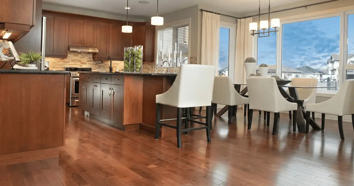 A modern kitchen with professionally installed wood flooring in Providence, RI